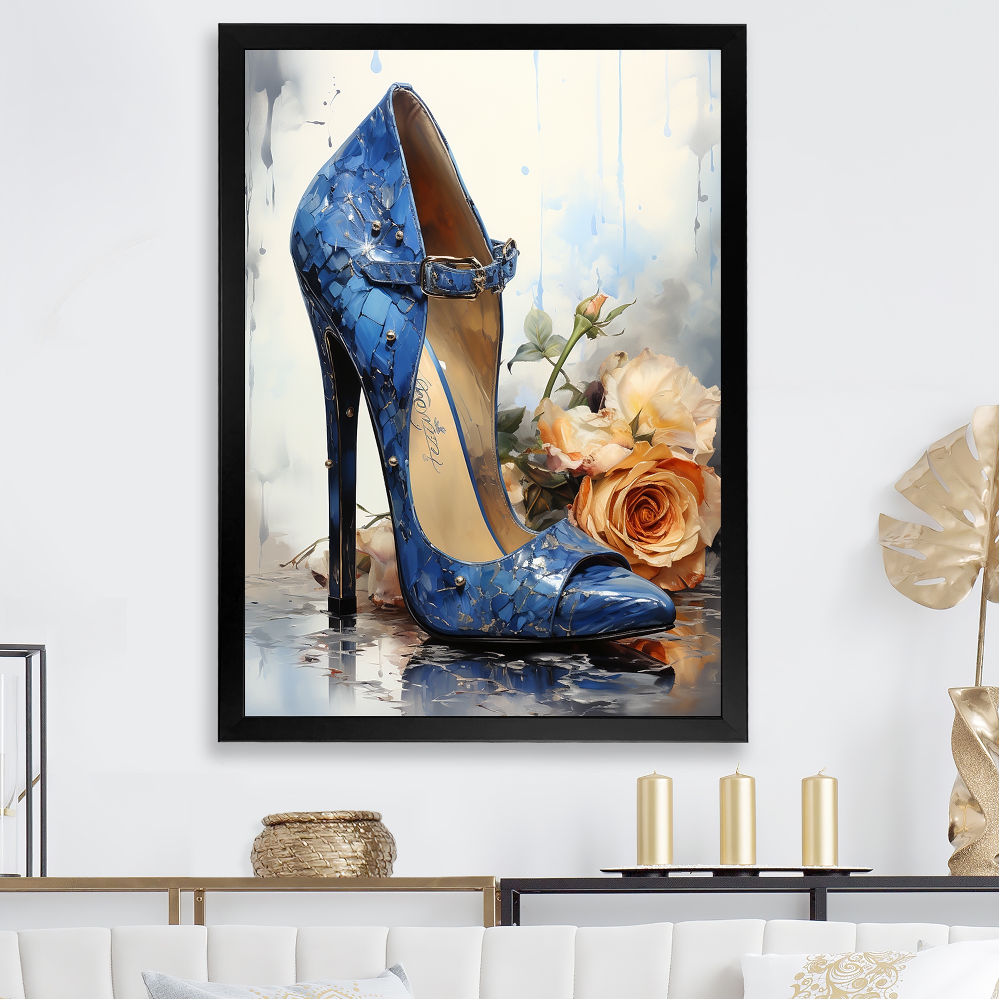 Designart Fashion Blue High Heels Fashion Woman Framed Canvas Prints Bed Bath Beyond 40917948