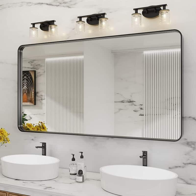 Raven Rectangular Metal Framed Wall Mounted LED Bathroom Vanity Mirror in Black
