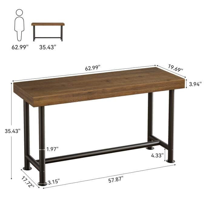 63-Inch Solid Wood Bar Height Dining Pub Table with Metal Frame