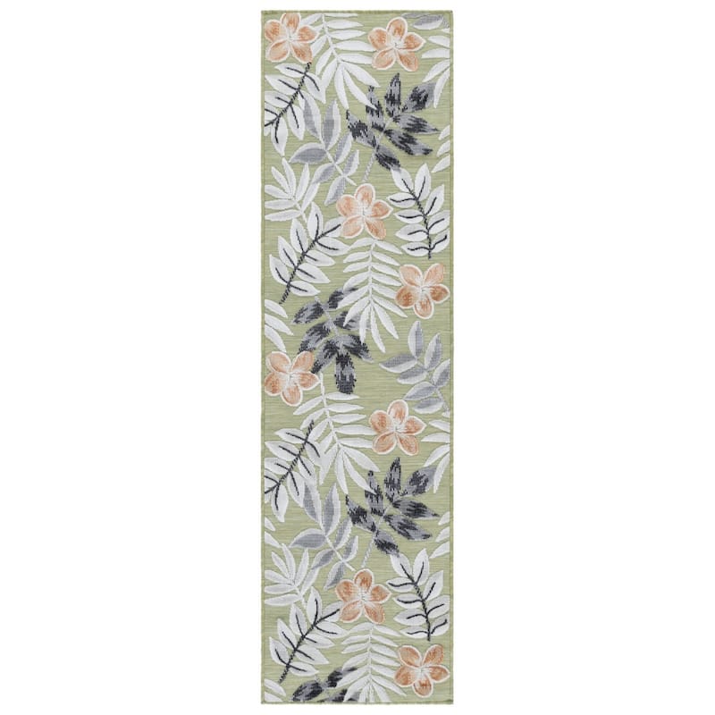 SAFAVIEH Cabana Indoor/ Outdoor Waterproof Transitional Rug - 2' x 8' Runner - Olive/Grey