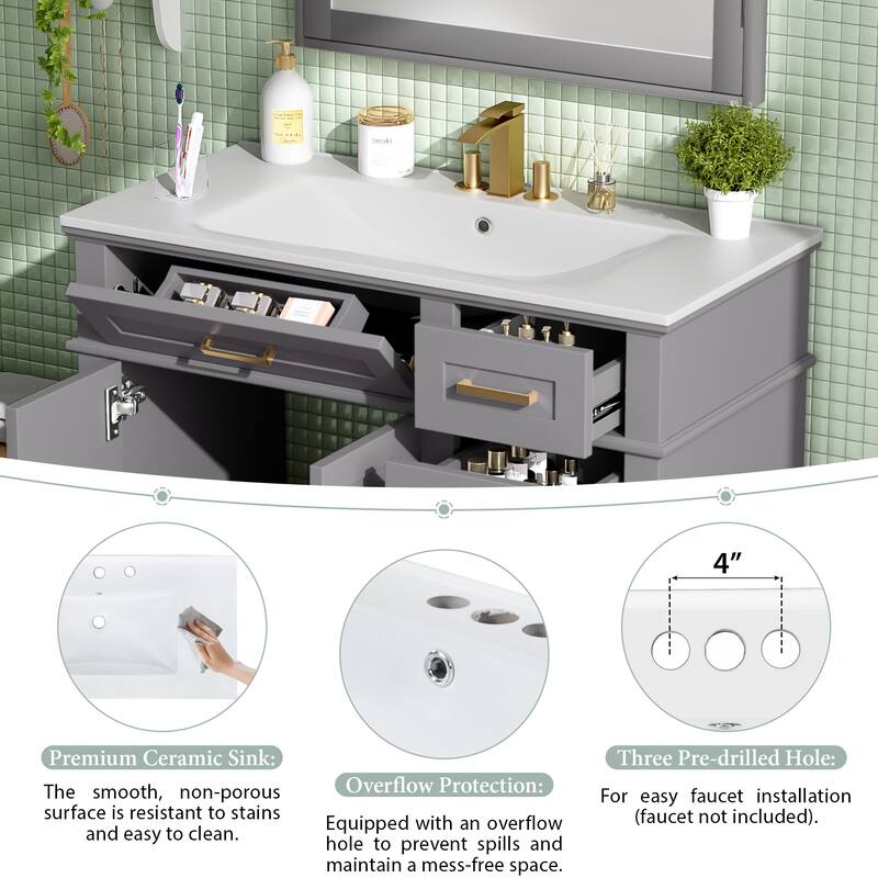 36" Modern Bathroom Vanity with Ceramic Sink, Soft Close Doors, 4 Drawers for Storage for Small Bathrooms