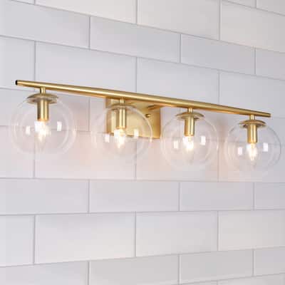 Modern Gold 4-light Bathroom Vanity Lights Dimmable LED Wall Sconce with Globe Glass Shades - 30 in