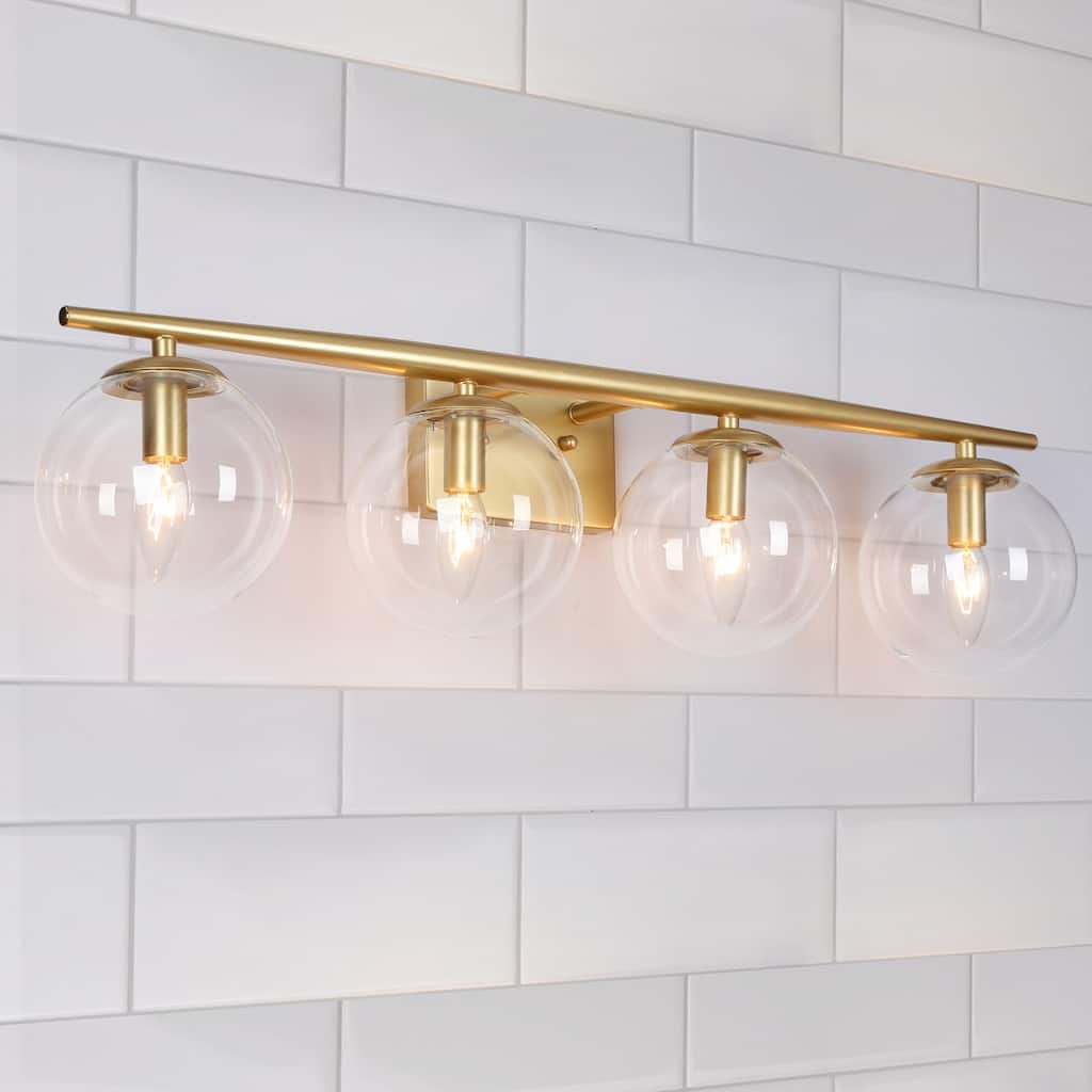 Modern Gold 4-light Bathroom Vanity Lights Dimmable LED Wall Sconce with Globe Glass Shades - 30 in