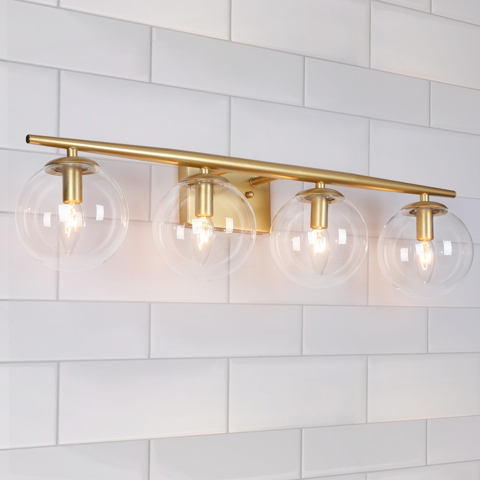 Modern Gold 4-light Bathroom Vanity Lights Dimmable LED Wall Sconce with Globe Glass Shades - 30 in