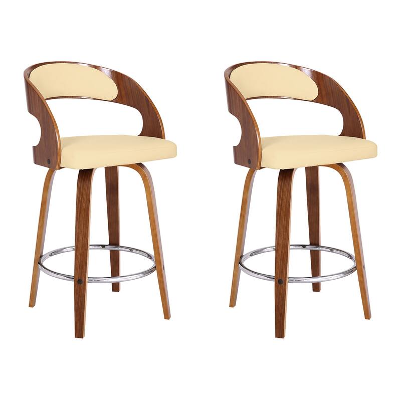 Shelly Mid-Century Swivel Bar Stool, Upholstered Counter Height Stool with Bentwood Legs
