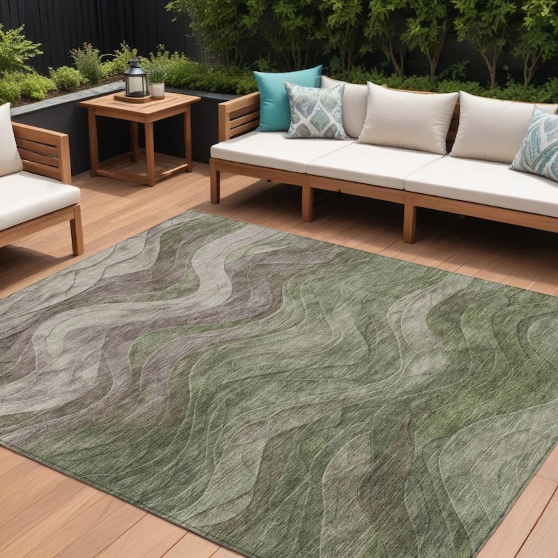 HomeRoots Abstract Transitional Rectangle Outdoor Rug - 9' X 12'