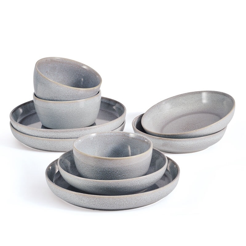 Mikasa Huxley Grey 9PC Dinner Bowl Set Service for 3 Service for 2 9 Piece