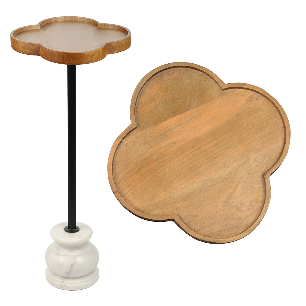 Colby 24.5" Wood & Metal End Table with Quatrefoil Top & Marble Base, By JONATHAN Y