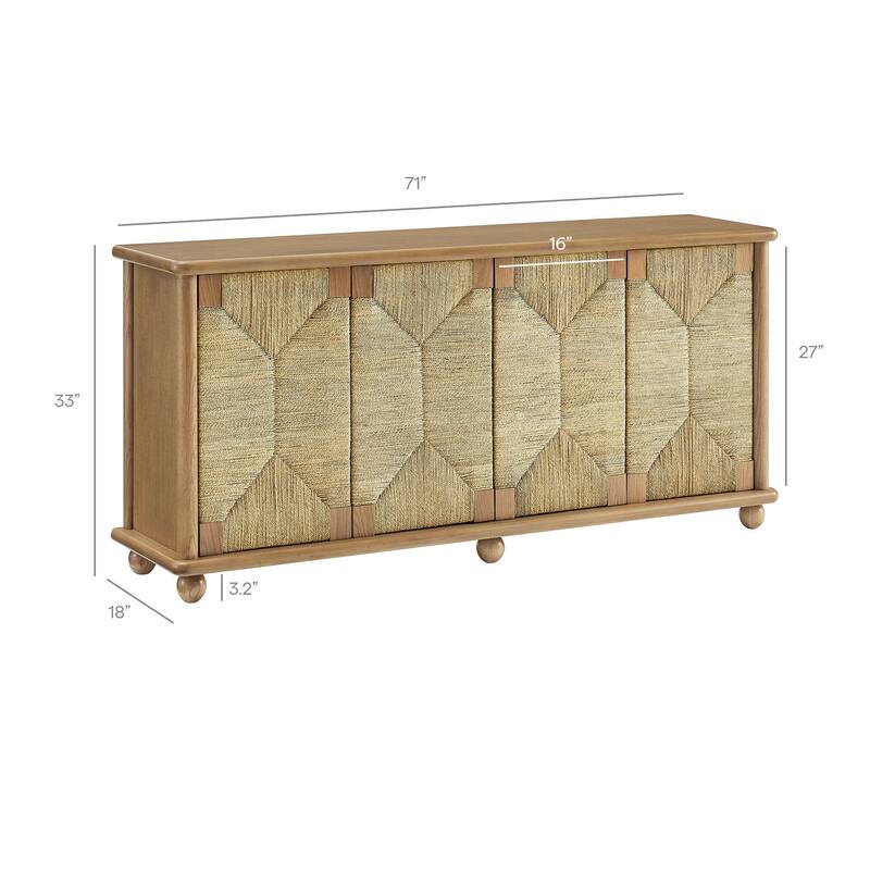 Marola 71 Inch Oak Wood Seagrass Sideboard