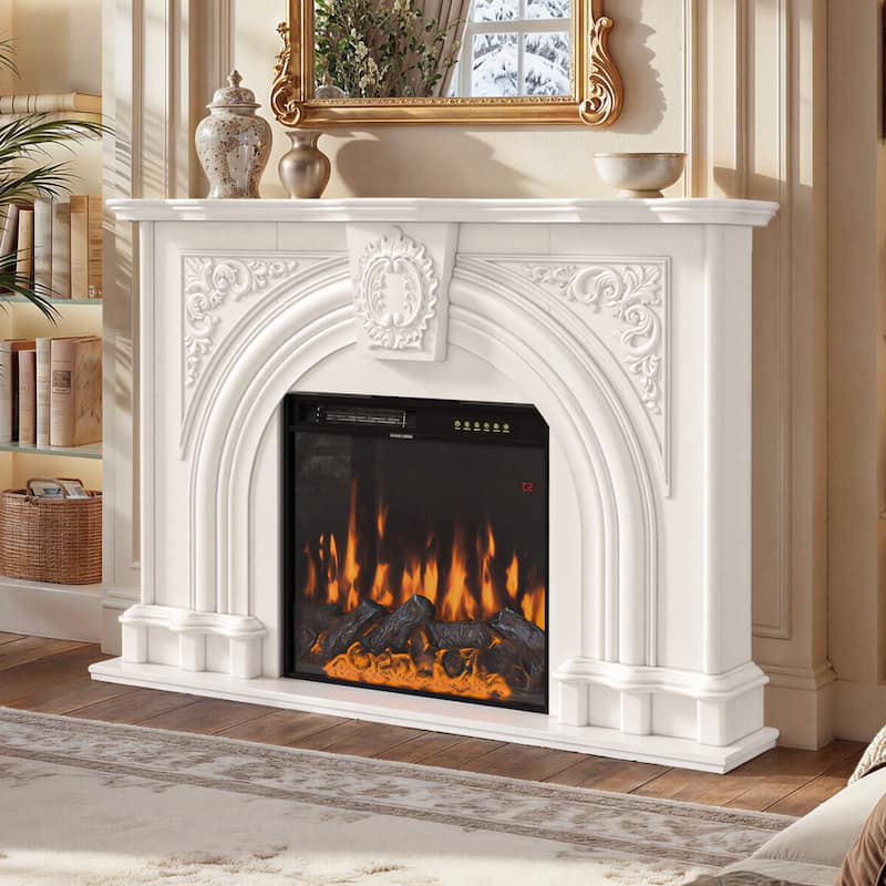 Freestanding Electric Fireplace with Mantel, 24" Electric Fireplace Insert, Adjustable Flame Colors, Remote Control & Thermostat
