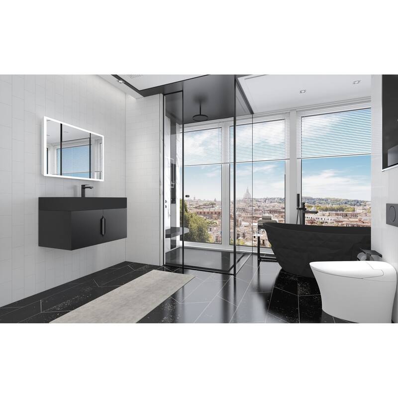 Amazon 30" Wall Mounted Bathroom Right Basin Vanity Set w/ Black Top