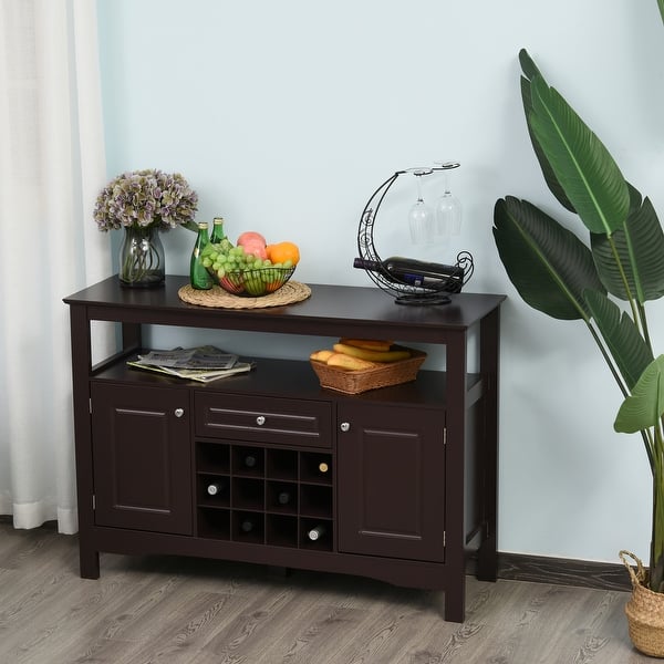 Homcom Modern Kitchen Buffet Bar Cabinet Storage With Drawer And 12 Bottle Wine Rack For Living Room Overstock 32485111 Espresso