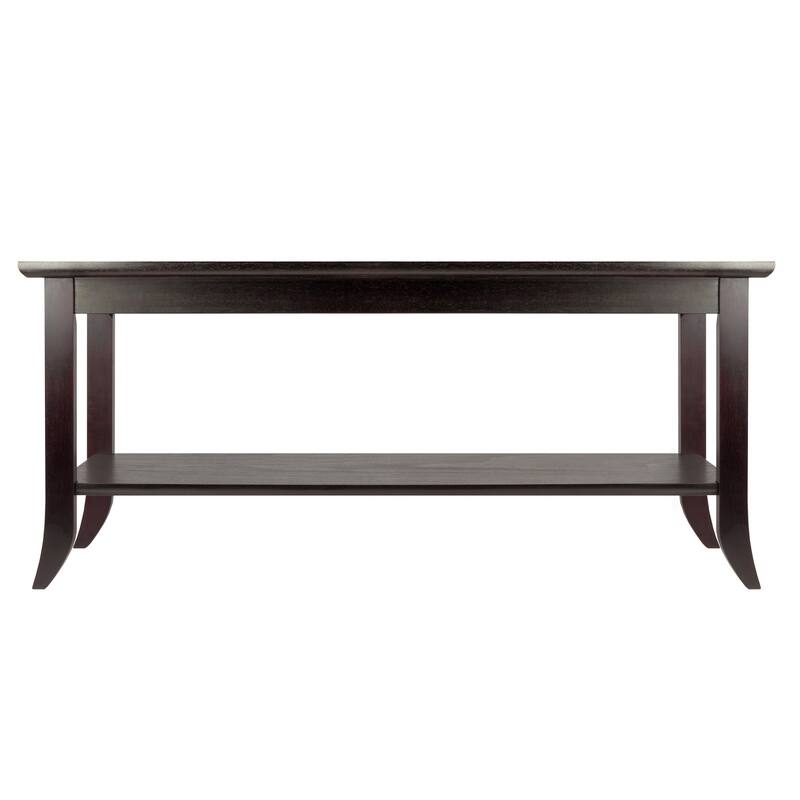 40" Dark Espresso Elegant Genoa Coffee Table with Glass Top Shelf