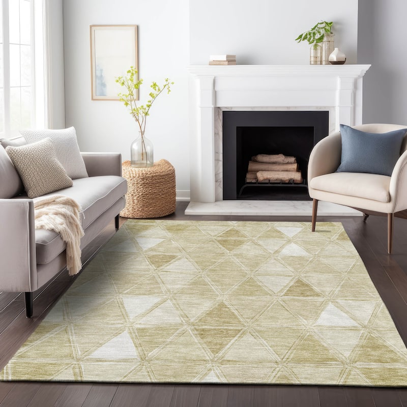 Premium Washable Super Soft Contemporary Mosaic Mayfield Rug - Khaki - 10' x 14' - Rectangle