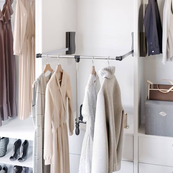 slide 2 of 10, Hardware Resources 23 Inch Wide Pull Down Closet Rod Chrome