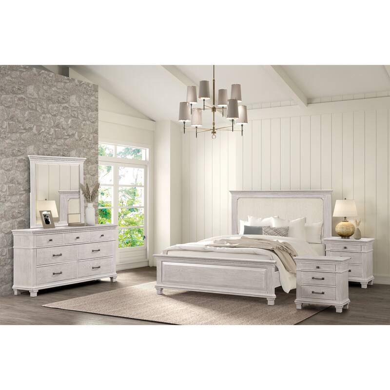 Furniture of America Eleanor Modern Rustic Weathered Grey 5-Piece Solid Wood Bedroom Set with Dentil Molding - Queen