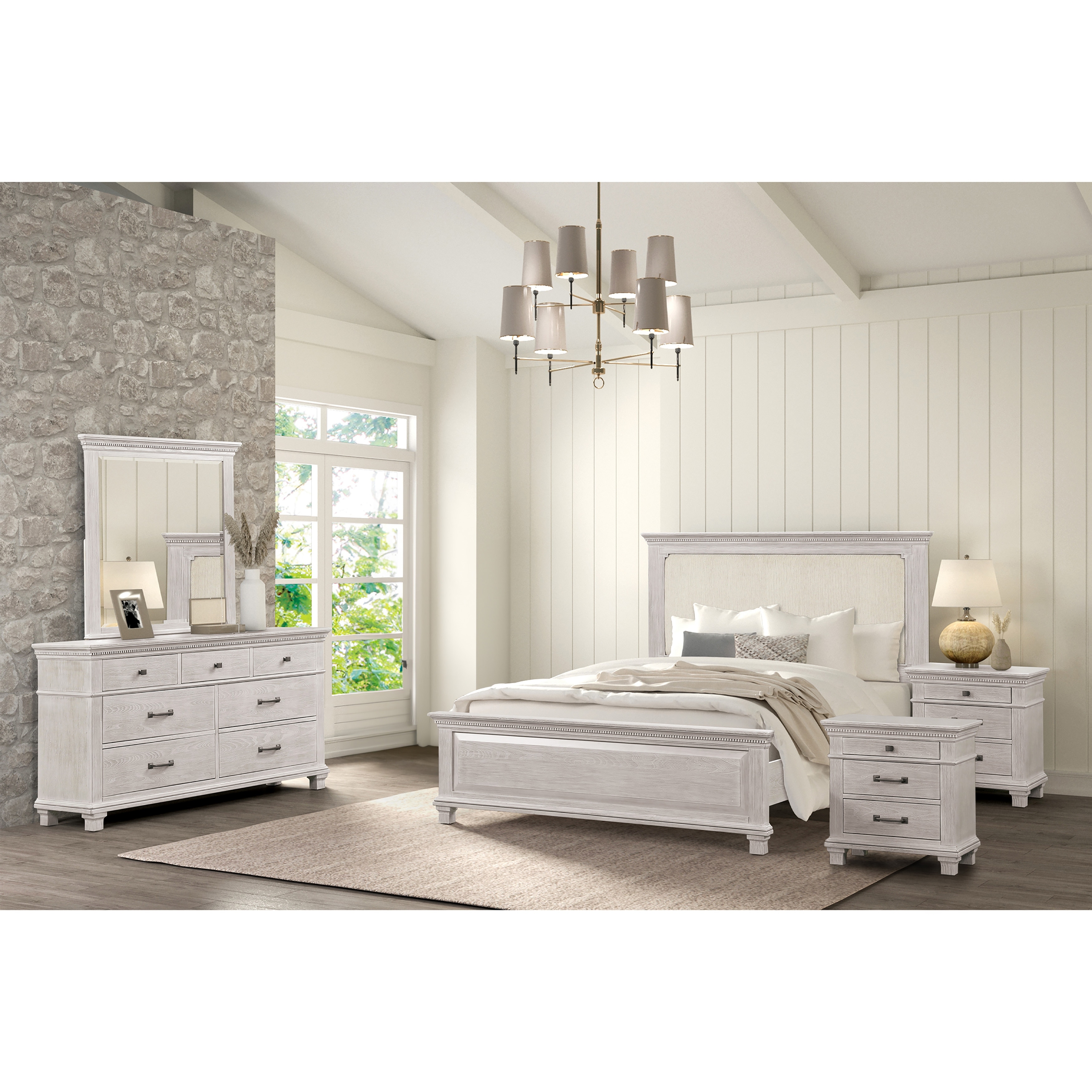 Furniture of America Eleanor Modern Rustic Weathered Grey 5-Piece Solid Wood Bedroom Set with Dentil Molding