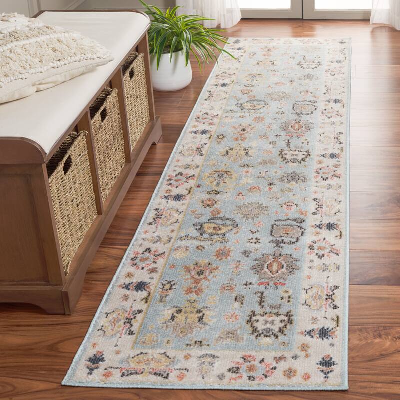 SAFAVIEH Phoenix Delta Boho Oriental Rug - 2'2" x 9' Runner - Light Blue/Ivory Grey