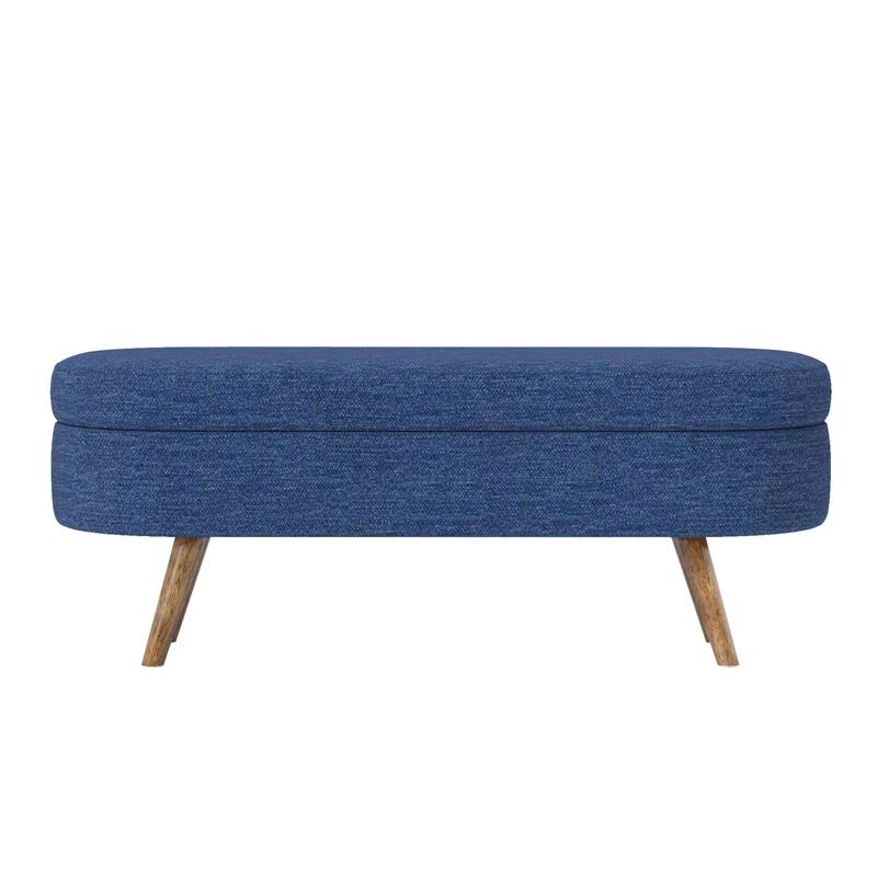 Roomfitters Oval Upholstered Storage Ottoman Bench with Rubber Wood Legs, Modern Entryway or Bedroom Seat