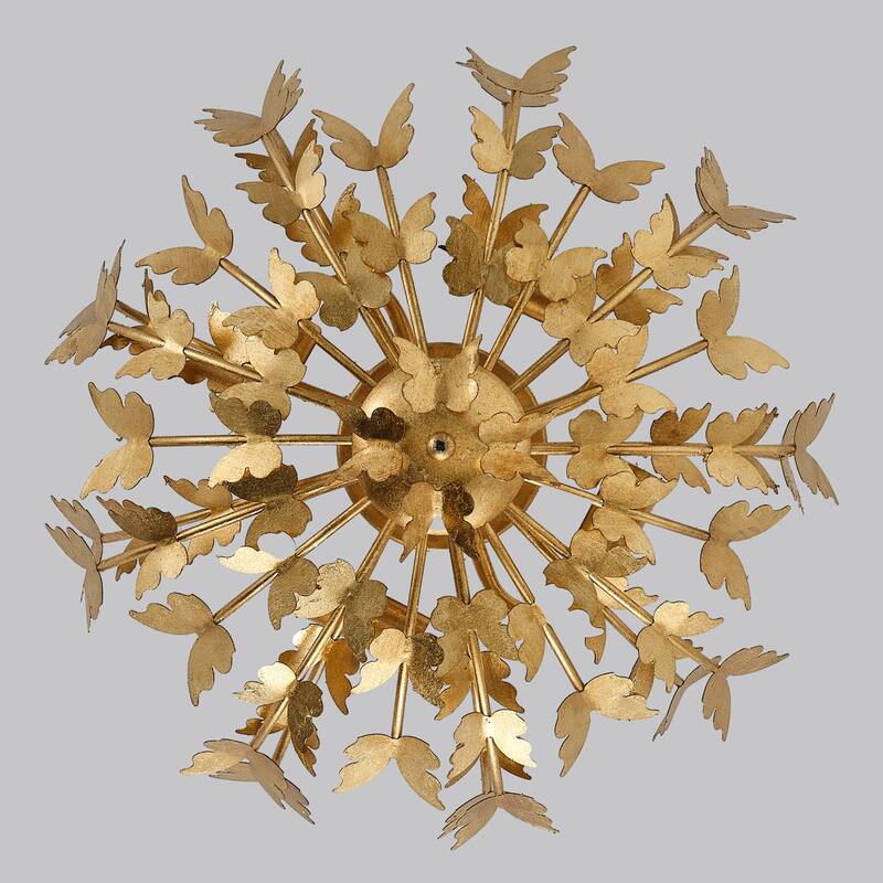 Antique Gold Butterfly Bowl 4-Light Semi Flush Mount Ceiling Light - 17.7"Wx10.4"H