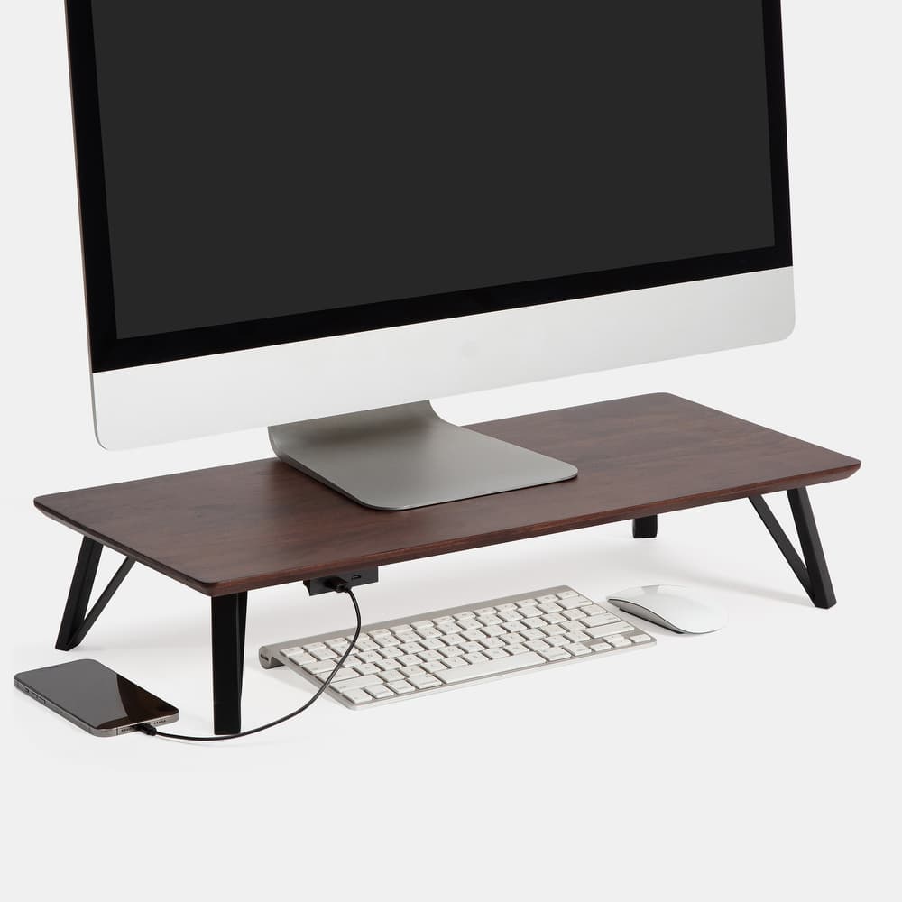 Jani Wood Monitor Stand Riser Desk - Ergonomic Design Stand, Desktop Organizer Table for Home, Office Workspace, Gaming Desk