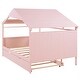 preview thumbnail 13 of 15, Pink Full Size Solid Wood House Bed with Trundle & Storage
