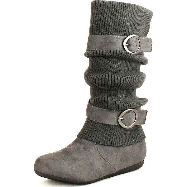 Top Moda Womens Bank-21 Sweater Slouchy Buckle Top Calf Wedge Boot Bank