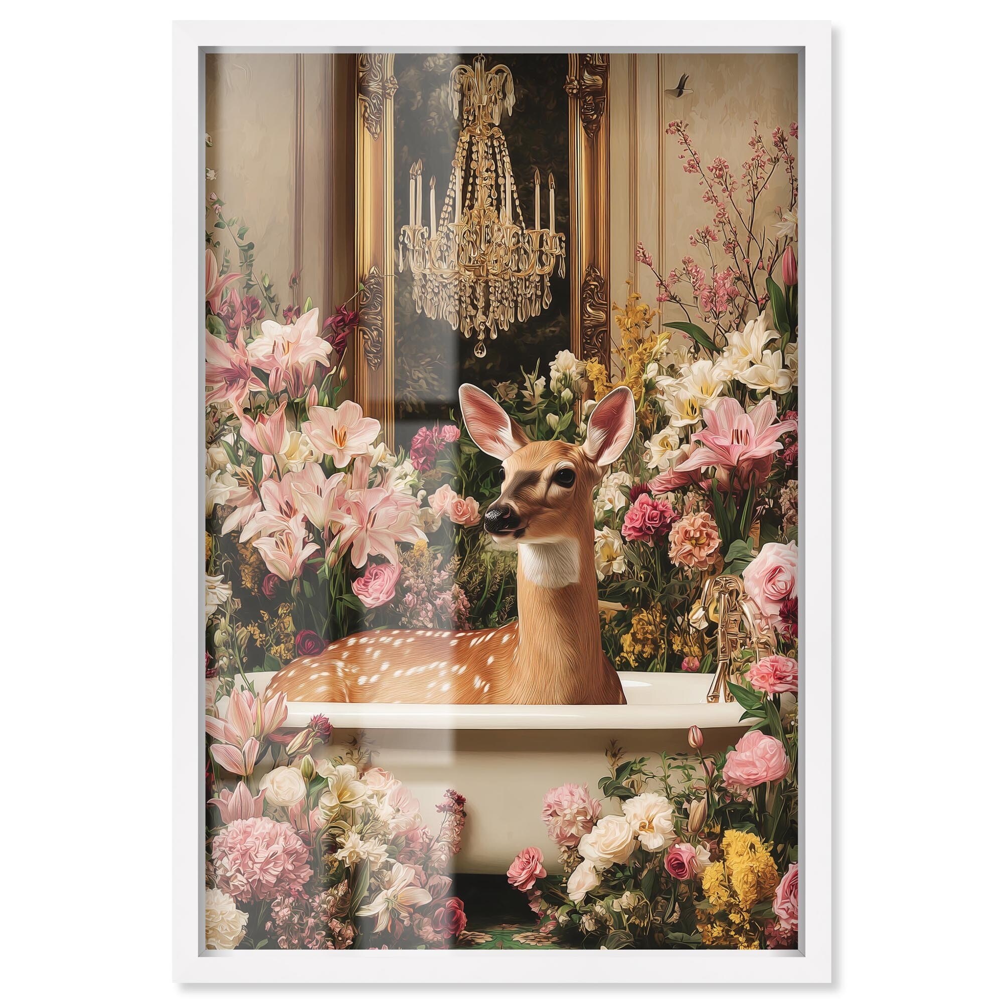 Deer in Spring Bathroom Art Shadowbox Print by Art Remedy