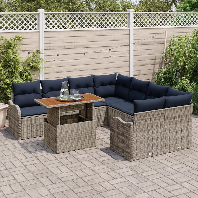 vidaXL 9 Piece Garden Sofa Set with Cushions - 91.5×92.1×27.2