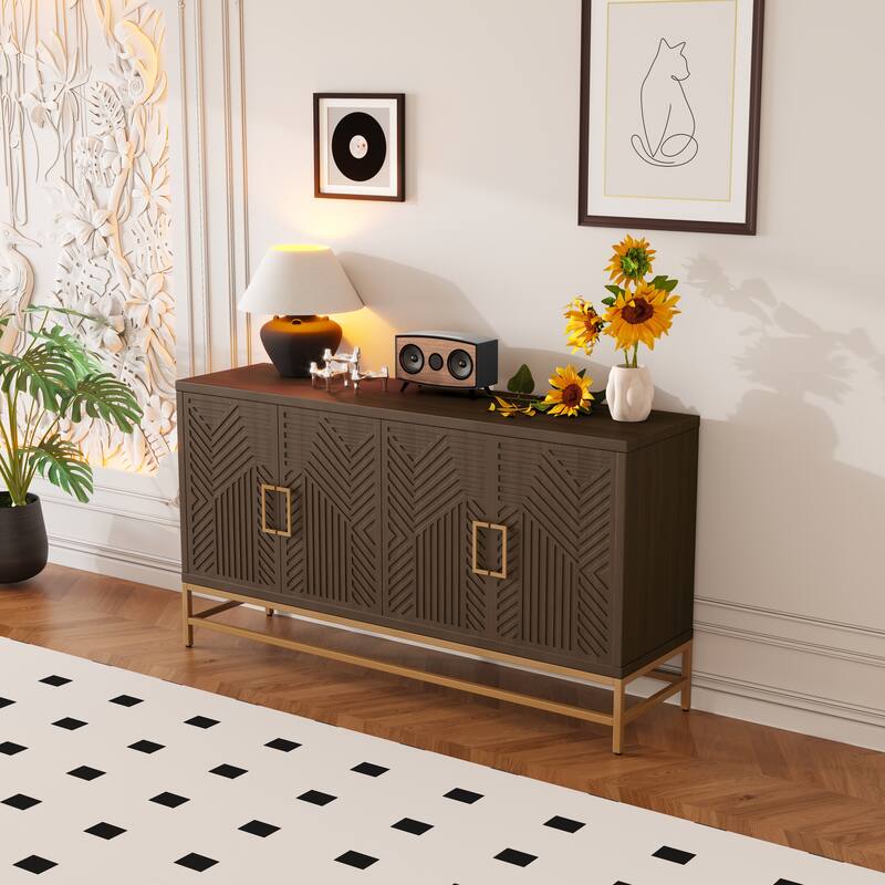 Rectangular Sideboard Entryway Cabinet with Adjustable Shelves & Metal Leg, Buffet Cabinet Console Table for Kitchen Living Room