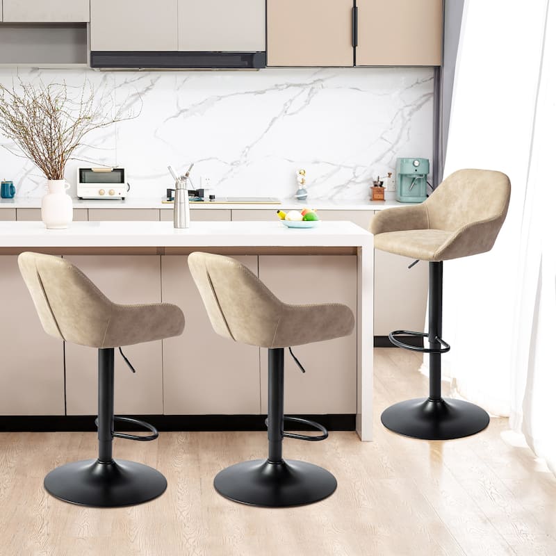 Glitzhome Set of 3 Mid-Century Modern Adjustable Swivel Bar Stools - Set of 3 - Khaki
