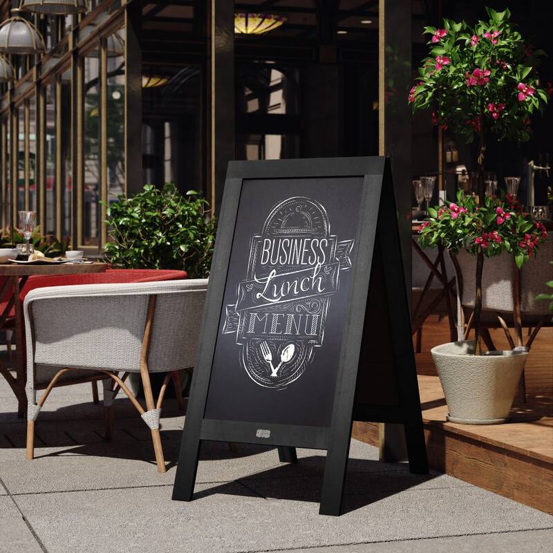 Wood A-Frame Magnetic Chalkboard Set-Markers, Stencils, and Magnets - 48" x 24" - Black