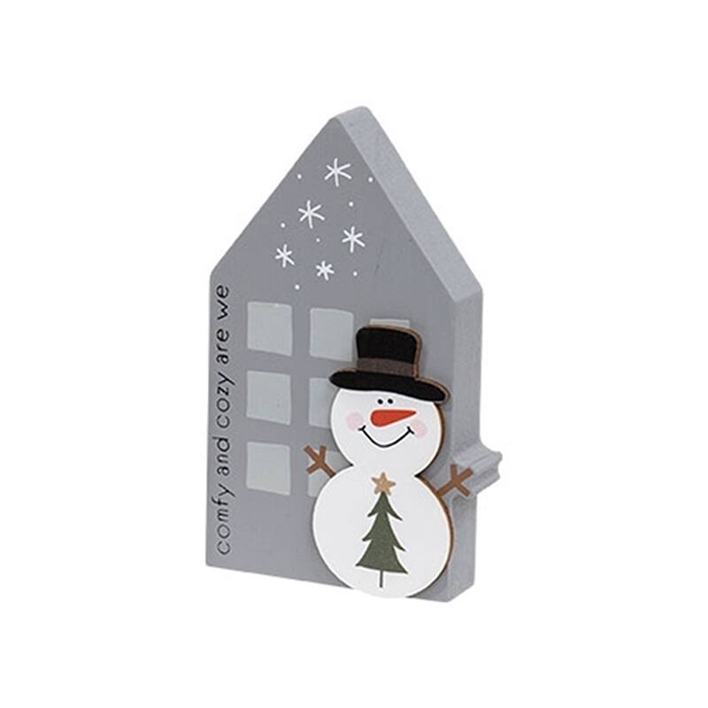 Chunky Wooden Snowman House Sitters for Winter Decor - 3 Asstd. - 4.5” x 2.5” x 0.75”