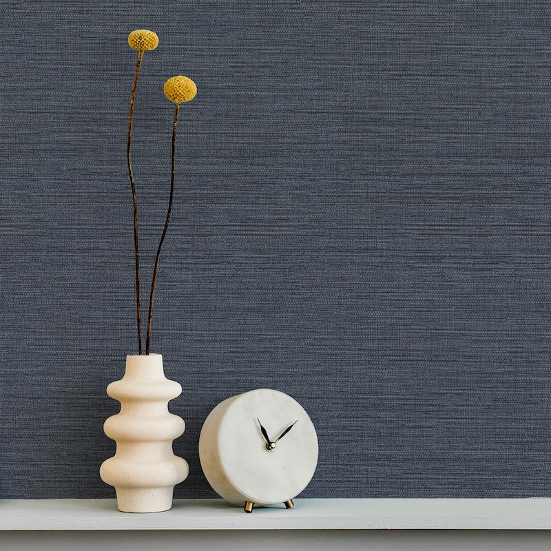 Fine Decor Miya Dark Blue Faux Grasscloth Wallpaper