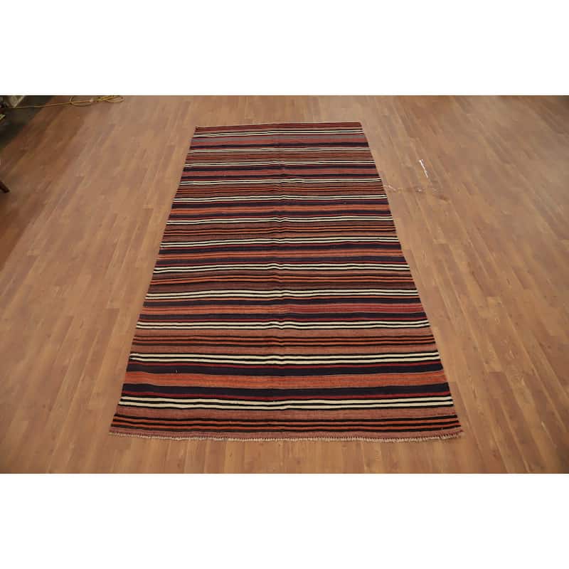 Hand Woven Oriental 100% Wool Carpet Southwestern Geometric Multi-Colored Kilim Area Rug - 10' 5'' X 5' 2''