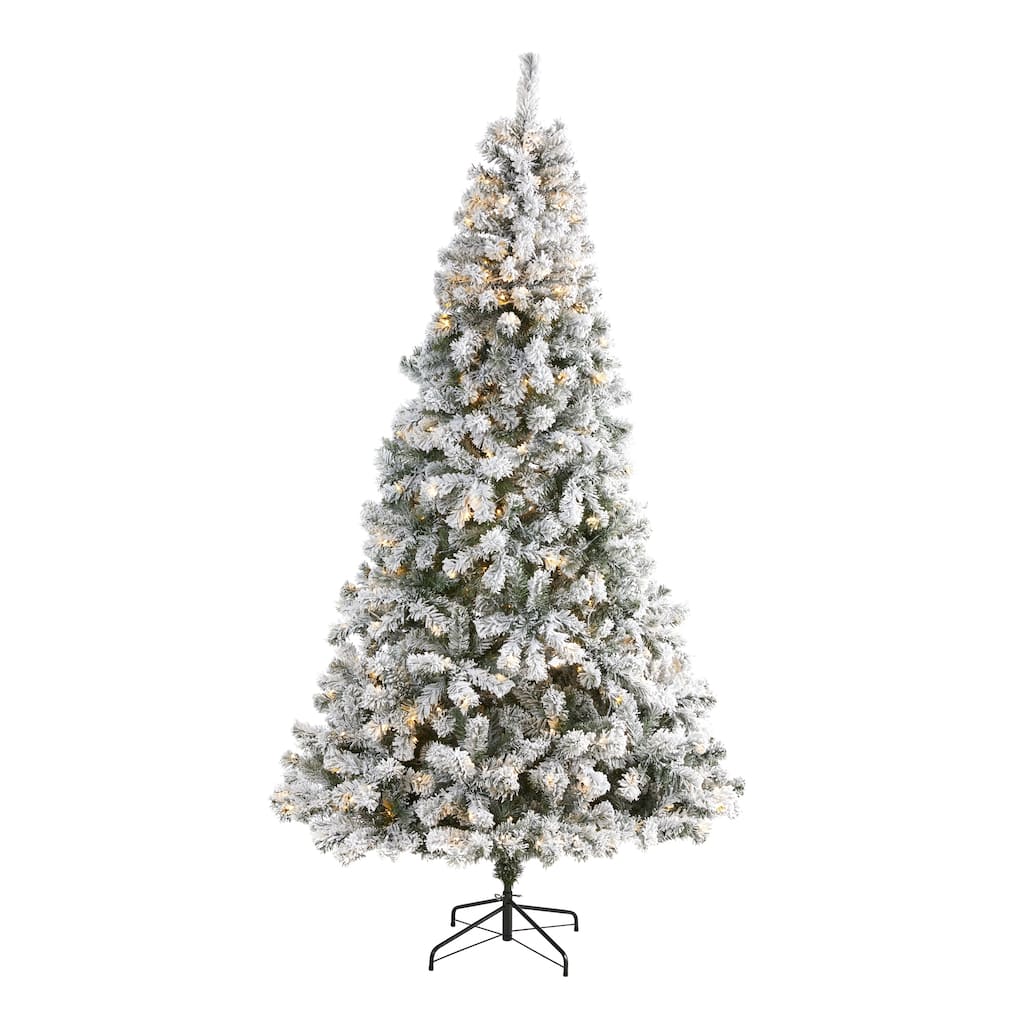 8' pre lit flocked fir artificial christmas tree clear led lights - 8 Foot