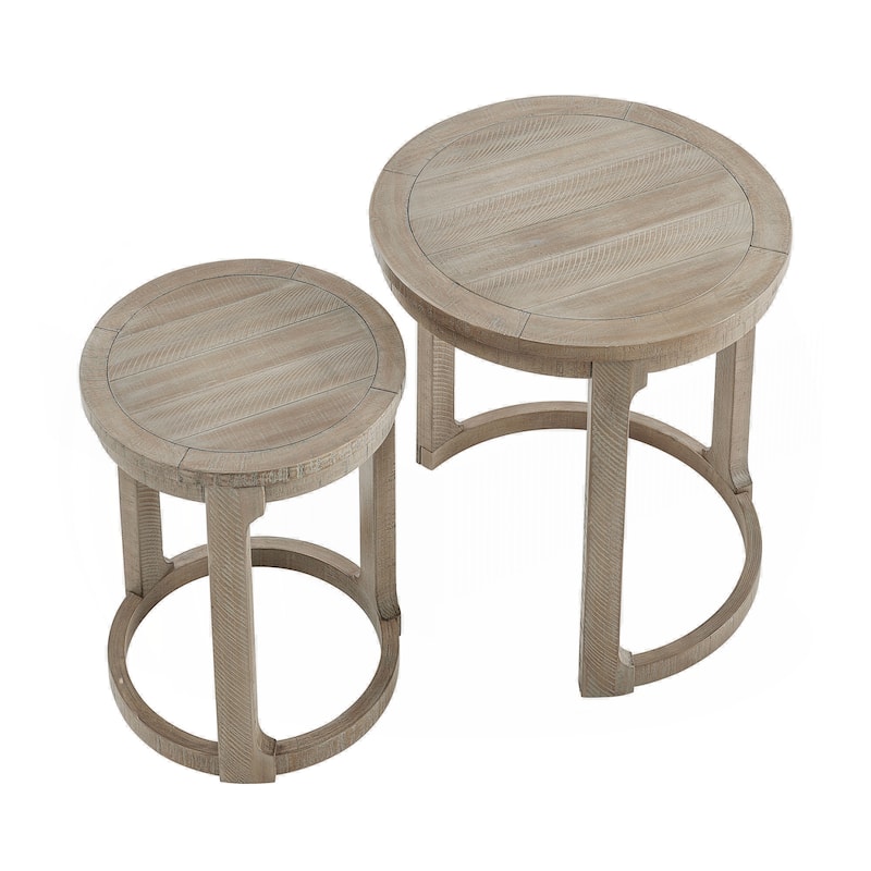 24 inch 2PCS Curved Traditional Round Circle Wooden Coffee Table Set