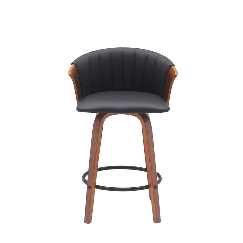 Faux Leather Swivel Counter Height Stool with Solid Wood Frame, Arms and Footrest