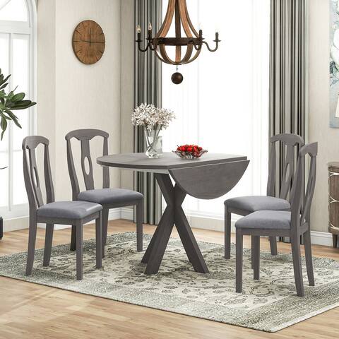 Clihome 5-Pcs Wood Rustic Farmhouse Round Dining Table Set
