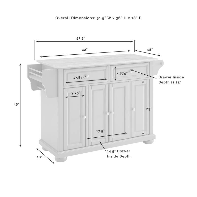 Kitchen Island with Storage & Granite Top - Modern Kitchen Cart, Portable Island, Gray/White