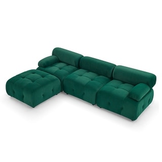 Dark Green Velvet Sectional Couch, Tufted Recliner Sofa with Ottoman ...