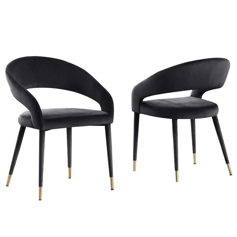 Best Master Furniture Ellis Contemporary Velvet Upholstered Dining Chair with Gold Accent (Set of 2) - Black/Gold