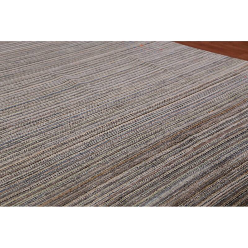 Hand Knotted Oriental 100% Wool Carpet Tribal Stripe Multi-Colored Gabbeh Area Rug - 9' 9'' X 7' 11''