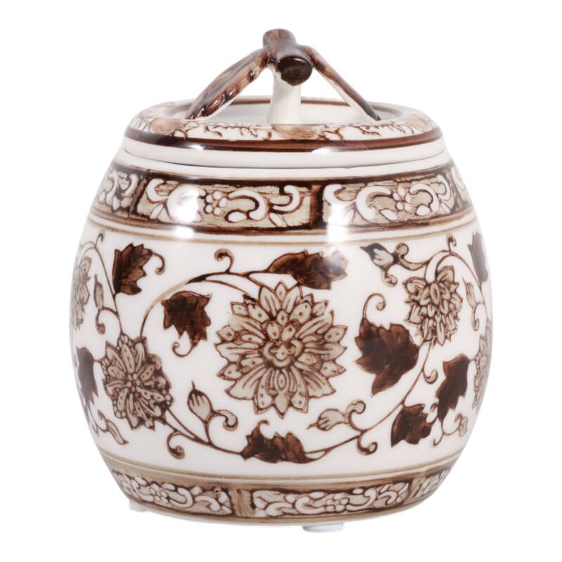 Modern Chinoiserie Ceramic Candle with Lid - Peony Scented Candle