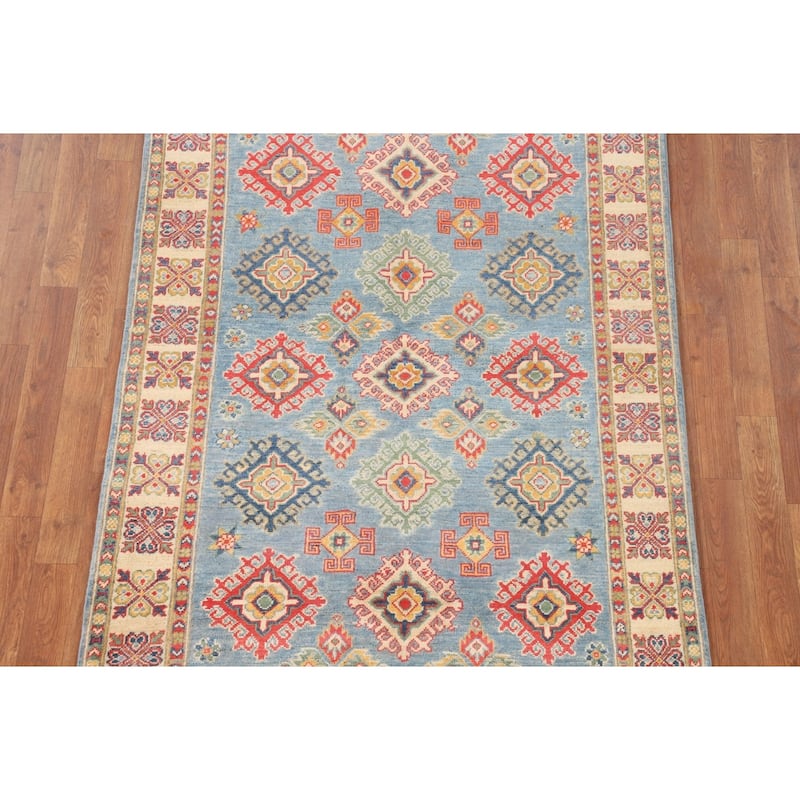 Light Blue Traditional / Geometric Kazak Rug Handmade Wool Carpet - 3'11"x 5'10"