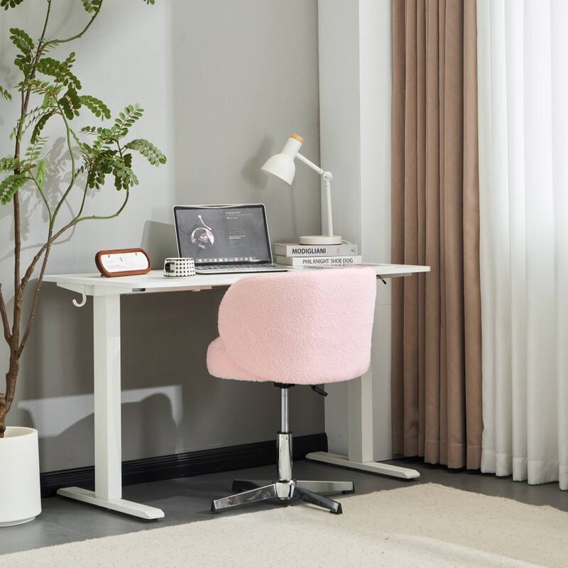 Cute Modern Teddy Swivel Chair Armless Adjustable Height Office Desk Chair with No Wheels and Backrest Support - N/A