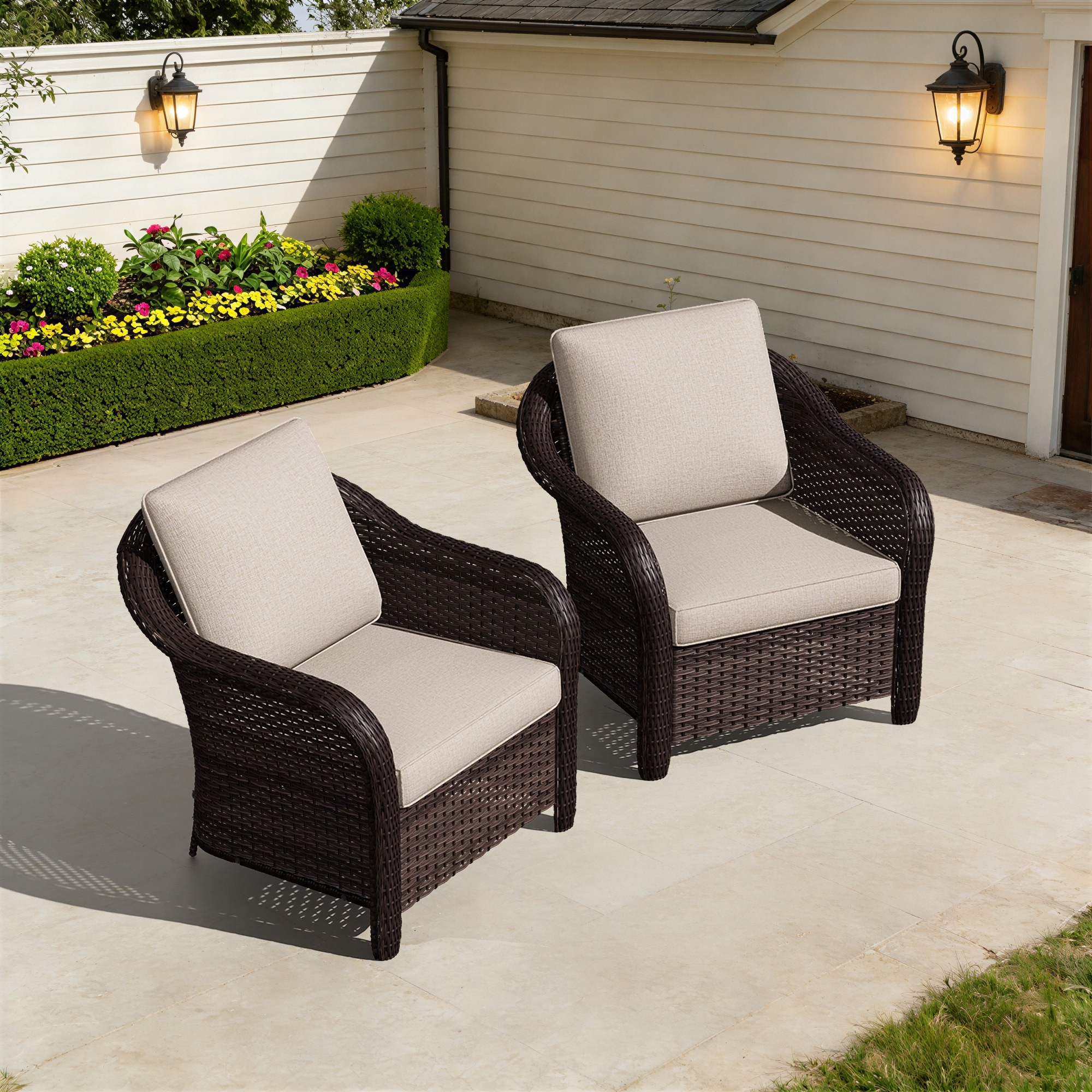COZYWOR 2-person Outdoor Rattan Armchairs With Cushions