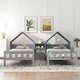 preview thumbnail 3 of 26, Double Twin Size Platform Bed with House-Shaped Headboard and Built-in Nightstand, Grey - Functional Design for Kids' Rooms