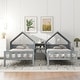 preview thumbnail 3 of 26, Double Twin Size Platform Kids Bed Frame with House-Shaped Headboard and Built-in Nightstand, No Box Spring Required, Grey