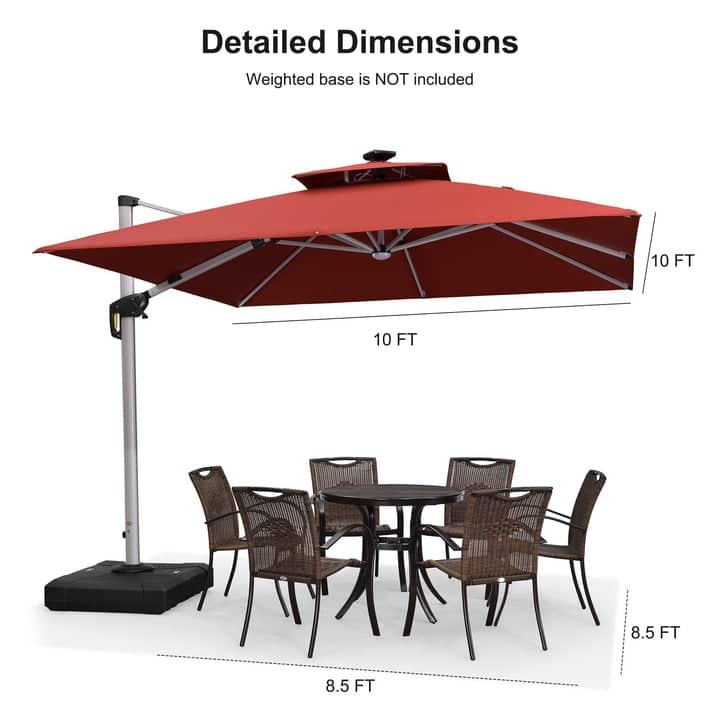 PURPLE LEAF 9/10/11 ft Square 09x12 ft Rectangle Double Top LED Patio Cantilever Umbrella with Base